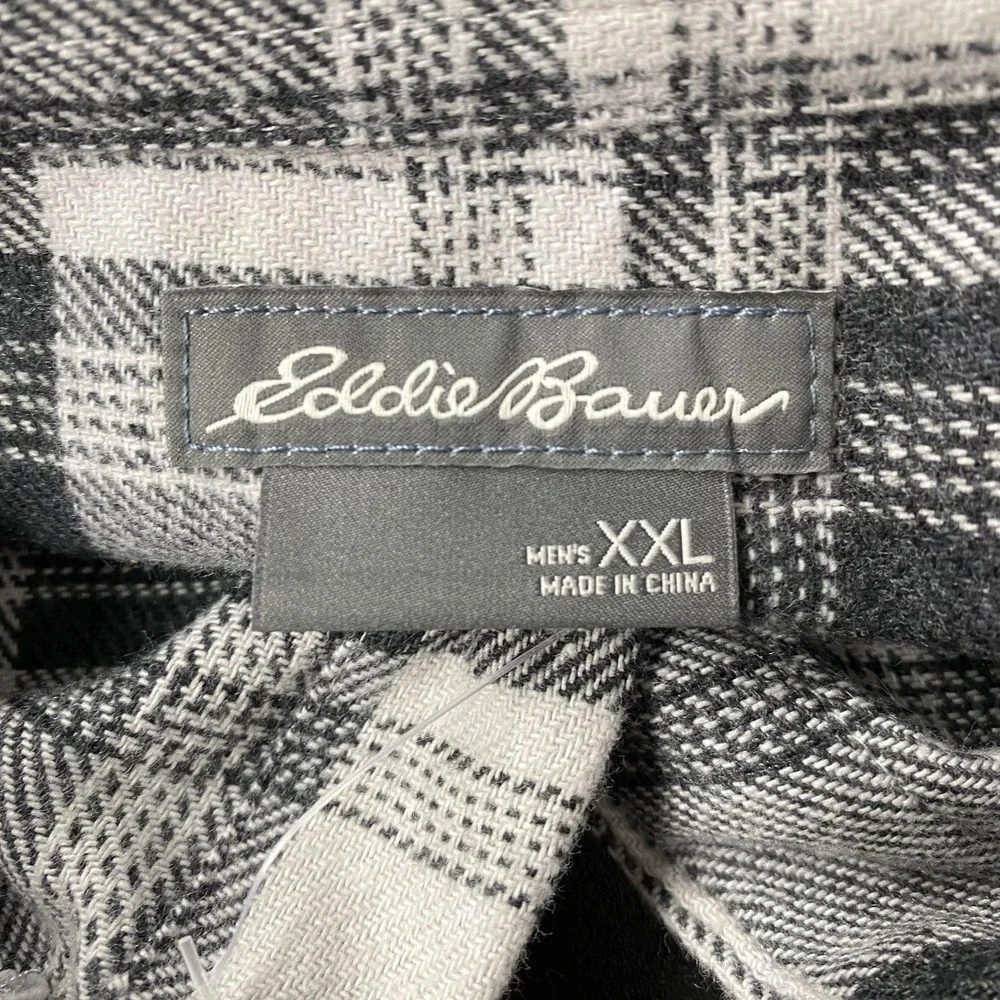 NWT Eddie Bauer Shirt Mens 2XL Gray Plaid Supersoft Stretch Flannel Button Front
